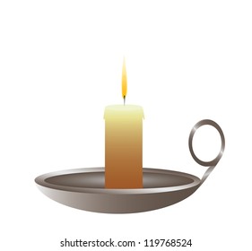 Candle is in a candlestick. Vector