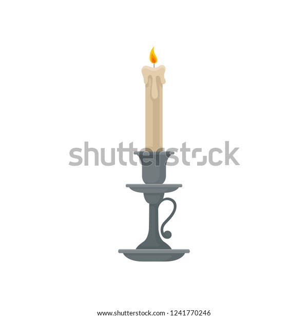 Candle in a candlestick, vintage candle\
holder vector Illustration on a white\
background