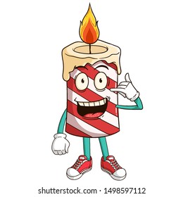 Candle cartoon character with call me hand sign and funny smile face