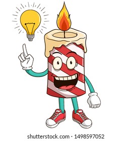 Candle cartoon character get idea with light bulb and funny smile face