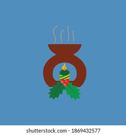 candle with cherry leaves Christmas icon

