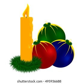 Candle and Christmas balls