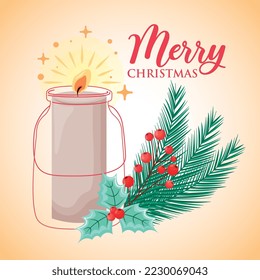velas con flores de navidad y ramas. ilustración vectorial