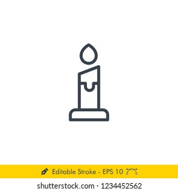 Candle (Christmas) Icon / Vector - In Line / Stroke Design