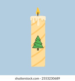 a candle with christmas tree design in middle