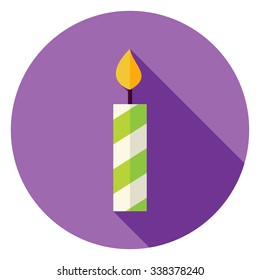 Candle Circle Icon. Flat Design Vector Illustration with Long Shadow. Merry Christmas and Happy New Year Symbol.