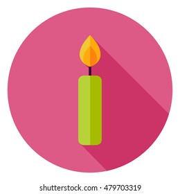 Candle Circle Icon. Flat Design Vector Illustration with Long Shadow. Witch Halloween Symbol.