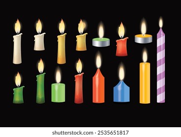 Candle Colorful Drawn Vector Set.