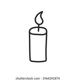 Candle for comfort and cozy in the doodle style. The outline drawn by hand. Vector illustration, isolated elements on a white background. For printing and design
