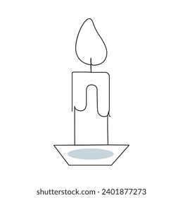 Candle continuous one line art Vector illustration holiday candlestick burning fire and melting vector graphics drawing