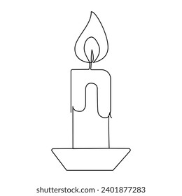 Candle continuous one line art Vector illustration holiday candlestick burning fire and melting vector graphics drawing
