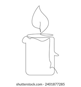 Candle continuous one line art Vector illustration holiday candlestick burning fire and melting vector graphics drawing