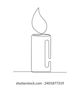 Candle continuous one line art Vector illustration holiday candlestick burning fire and melting vector graphics drawing