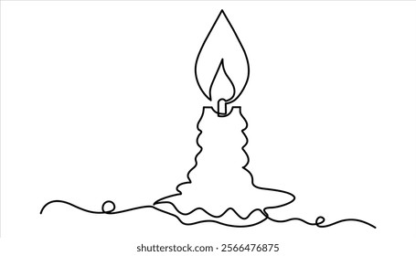 Candle continuous one line art drawing illustration. Candle icon single line art