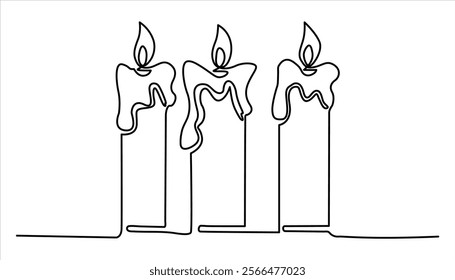 Candle continuous one line art drawing illustration. Candle icon single line art