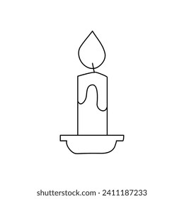 Candle continuous one line drawing  outline vector illustration