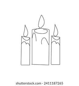 Candle continuous one line drawing  outline vector illustration