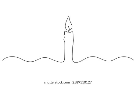 Candle continuous one line drawing. Single line art candle icon. Vector illustration