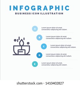 Candle, Dark, Light, Lighter, Shine Line icon with 5 steps presentation infographics Background