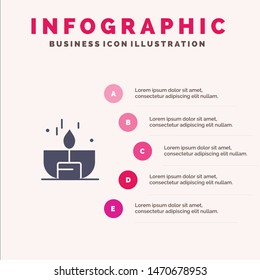 Candle, Dark, Light, Lighter, Shine Solid Icon Infographics 5 Steps Presentation Background. Vector Icon Template background