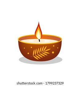 Candle in a decorated Cup, isolated on a white background, color vector illustration, clipart, design, decoration, icon, sign, banner, logo