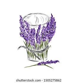 candle decorated with lavender branches