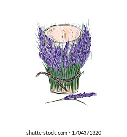 Candle decorated with lavender branches. Wildflower Aromatherapy