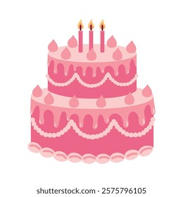 Candle decorated pink cake festive