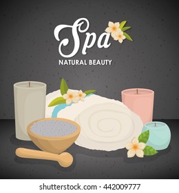Candle and decoration. Spa center design. Vector graphic