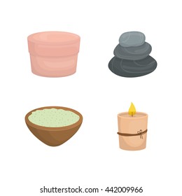Candle and decoration. Spa center design. Vector graphic