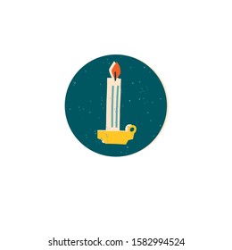 Candle decoration. Sticker and labels Christmas and New Year collection in vintage, retro style. Winter holiday illustration in vector.