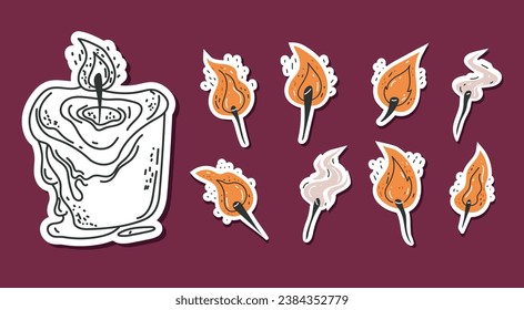 Candle with different flame sticker label line art isolated concept. Vector flat graphic design illustration