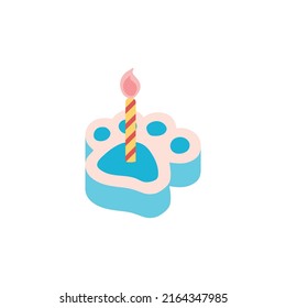 Candle dog paw cake, pastel colors, flat style, vector illustration isolated on white background. Tasty pet birthday gift, part of congratulatory party, holiday