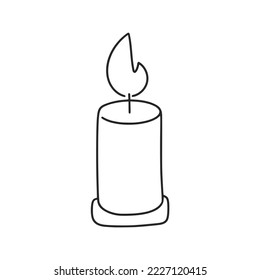 Candle doodle clip art. Burning candle with flame sketch isolated vector illustration. Engraved simple spa and relaxation candle