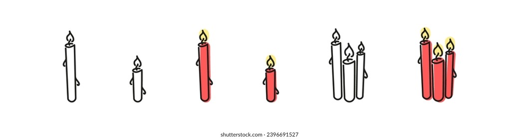 Candle doodle vector set. Christmas candles festive collection. 