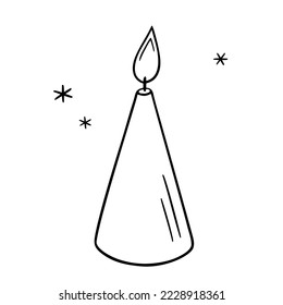 Candle doodle,power outage lighting.Decoration for birthday party,romantic Valentine's Day dinner.Festive hand-drawn candlelight with wick and wax,for creating a special atmosphere.Isolated.Vector