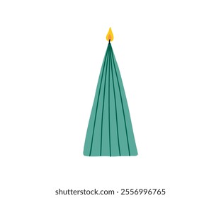 The candle is drawn in a flat, minimalist style. Warmth, fire, coziness. Hand drawn vector illustration.