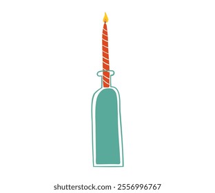 The candle is drawn in a flat, minimalist style. Warmth, fire, coziness. Hand drawn vector illustration.