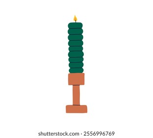 The candle is drawn in a flat, minimalist style. Warmth, fire, coziness. Hand drawn vector illustration.