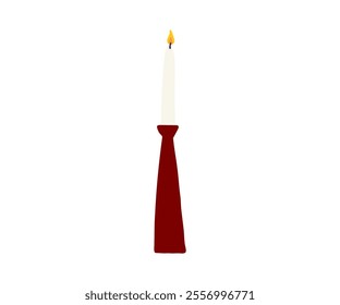 The candle is drawn in a flat, minimalist style. Warmth, fire, coziness. Hand drawn vector illustration.