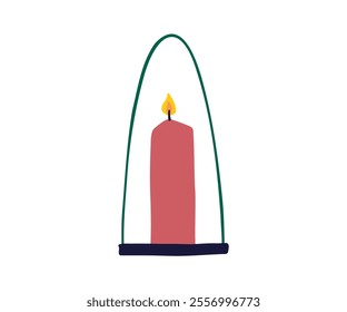 The candle is drawn in a flat, minimalist style. Warmth, fire, coziness. Hand drawn vector illustration.