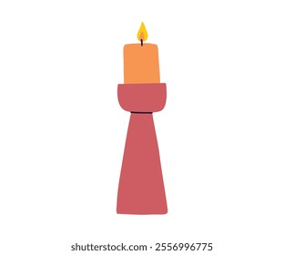 The candle is drawn in a flat, minimalist style. Warmth, fire, coziness. Hand drawn vector illustration.