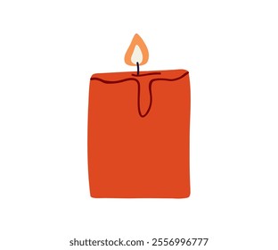 The candle is drawn in a flat, minimalist style. Warmth, fire, coziness. Hand drawn vector illustration.