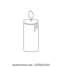 Candle drawn in one continuous line. One line drawing, minimalism. Vector illustration.