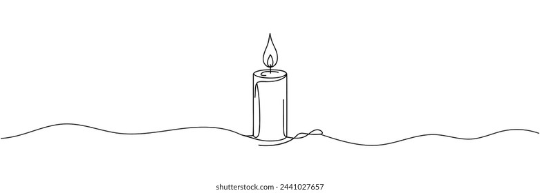 the candle is drawn with one continuous line. Vector illustration.