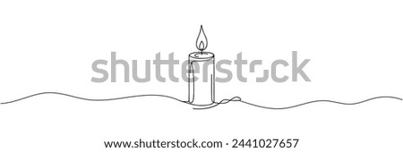 the candle is drawn with one continuous line. Vector illustration.