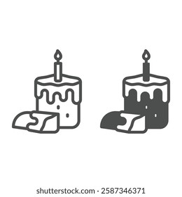 Candle with easter cake slice line and solid icon, easter holiday concept. Vector graphics. Easter pastry bread and candlestick sign on white background, outline style icon for mobile or web design