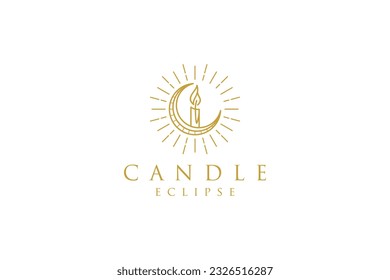 Candle eclipse crescent moon logo design luxury icon symbol