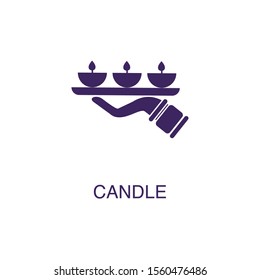 Candle element in flat simple style on white background. Candle icon, with text name concept template