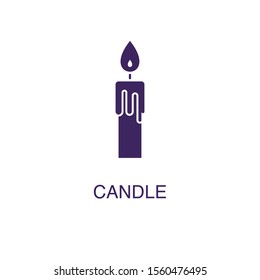 Candle element in flat simple style on white background. Candle icon, with text name concept template